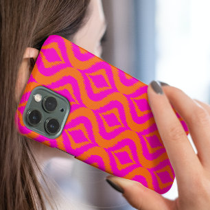 Kühnes Orange Hot Pink Sommer Ikat Ogee Kunst Must iPhone 16 Pro Max Hülle