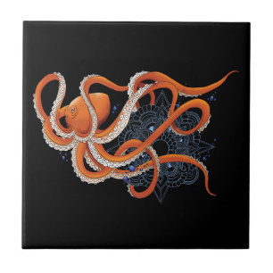 Kühnes orangefarbenes hypnotisierendes Octopus-Man Fliese