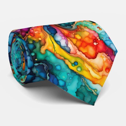 Kühnes Regenbogen-Fluid-Art-Muster in lebendigem A Krawatte (Gerollt)