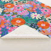 Kühnes Retro-Blumenmuster Sherpadecke (3/4)