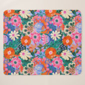 Kühnes Retro-Blumenmuster Sherpadecke (Vorderseite (Horizontal))