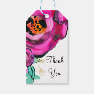 Kühnes Rosa modernes florales Wasserfarben-Hochzei Geschenkanhänger