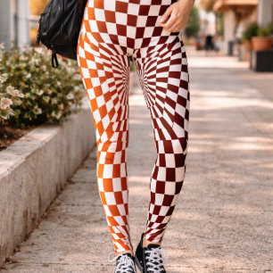 Kühnes Rot-Orange-Schachbrett-Illusionsmuster Leggings