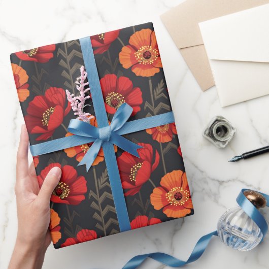 Kühnes Rot und Orange Mohn Geschenkpapier (Schenken)