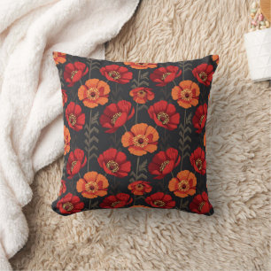 Kühnes Rot und Orange Mohn Kissen