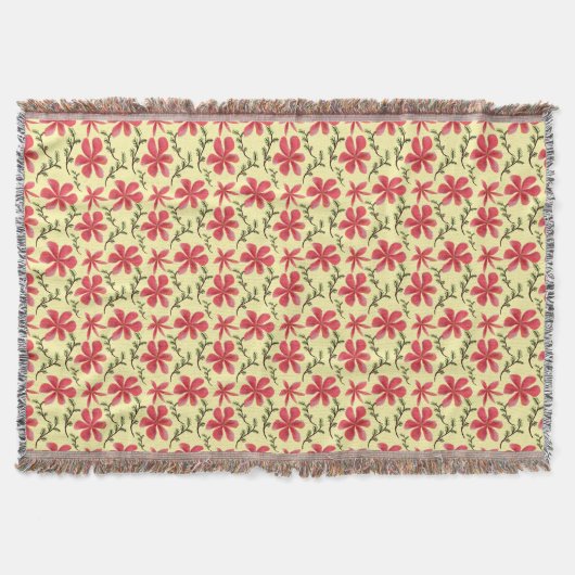 Kühnes rotes florales nahtloses Muster Decke (Vorderseite)