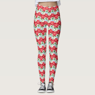 Kühnes rotes florales nahtloses Muster   Farbenfro Leggings