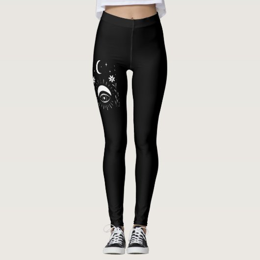 Kühnes Schwarz-Weiß-Auge Boho Leggings (Vorderseite)