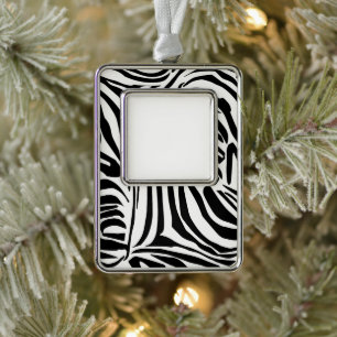 Kühnes Schwarz-Weiß-Zebramuster Rahmen-Ornament Silber