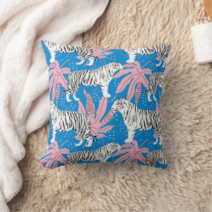 Kühnes Tiger-Muster in Blau und Pink Kissen