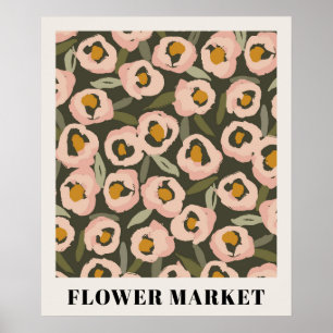 Kühnes, tintenfarbenes Blumenmuster   Handgezeichn Poster