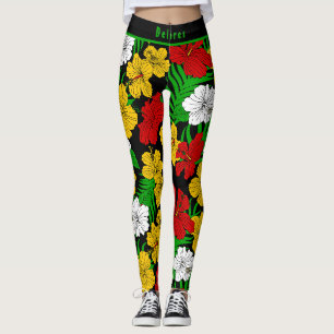 Kühnes tropisches Hibiskus-Blumenmuster Leggings