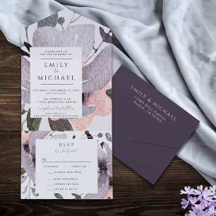 Kühnes Violett-Pflaume-Mauve-Blumen-Abstrakt All In One Einladung