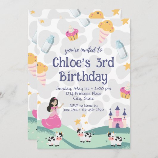 Kuhprinzessin zum Geburtstag Einladung (Vorne/Hinten)