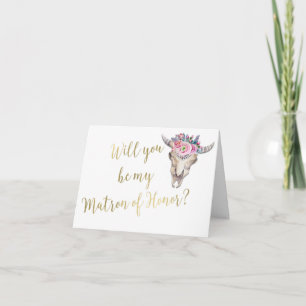 Kuhschädel Boho-Hochzeit Gold Matrone der Ehre Dankeskarte
