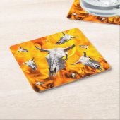 Kuhschädel und Feuer Rechteckiger Pappuntersetzer (angewinkelt)