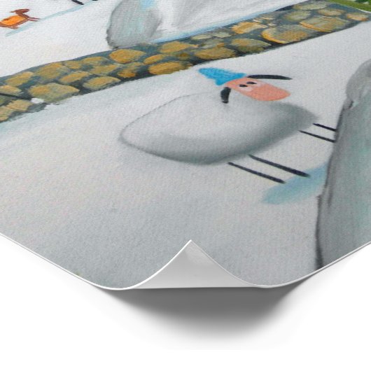 Kuhschaf Winterschneeszene naive Volkskunst Poster (Ecke)
