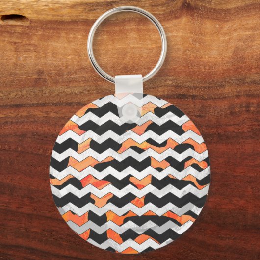 Kuhschwarz und orange Zickzack Schlüsselanhänger (Vorderseite)