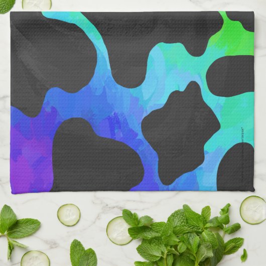 Kuhschwarz und Regenbogen Geschenke Küchentuch (Gefaltet)