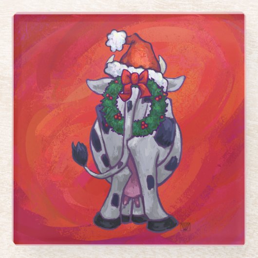 Kuhweihweihnachtszeit auf Red Feild Glasuntersetzer (Vorderseite)