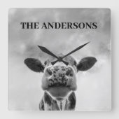 Kuhwolken-Schwarz-weiße Quadratzenuhr Quadratische Wanduhr (Vorderseite)