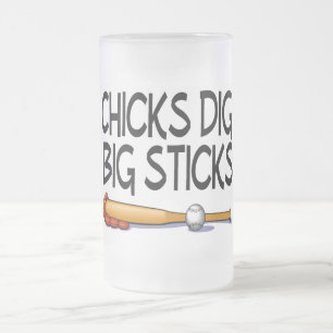 Küken graben große Stöcke (Baseball) Mattglas Bierglas