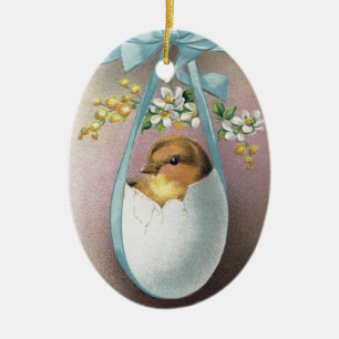 Küken in baumelnder Eierschale Vintages Ostern Keramikornament