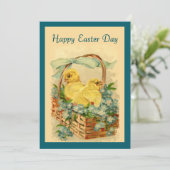 Küken in einem Korb Vintag Ostern Einladung (Stehend Vorderseite)