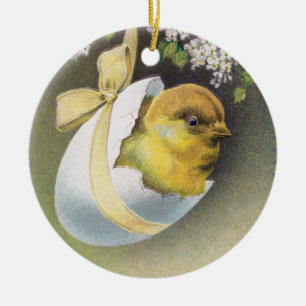 Küken in hängender Eierschale Vintage Ostern Keramikornament
