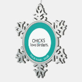 Küken-Liebe-Vogelbeobachter Schneeflocken Zinn-Ornament (Rechts)