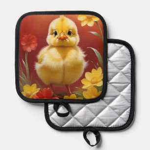 Küken mit Blumen Topflappen