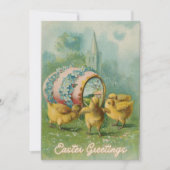 Küken mit Ostereier Vintag Christlich Feiertagskarte (Vorderseite)