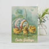 Küken mit Ostereier Vintag Christlich Feiertagskarte (Stehend Vorderseite)