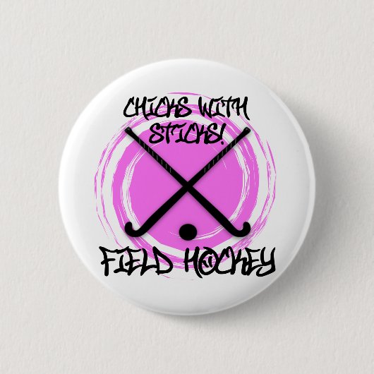 Küken mit Stöcken - Feld-Hockey Button (Vorderseite)