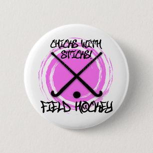 Küken mit Stöcken - Feld-Hockey Button