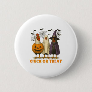 Küken oder Leckerei Gezwitscher HühnerHalloween Ko Button