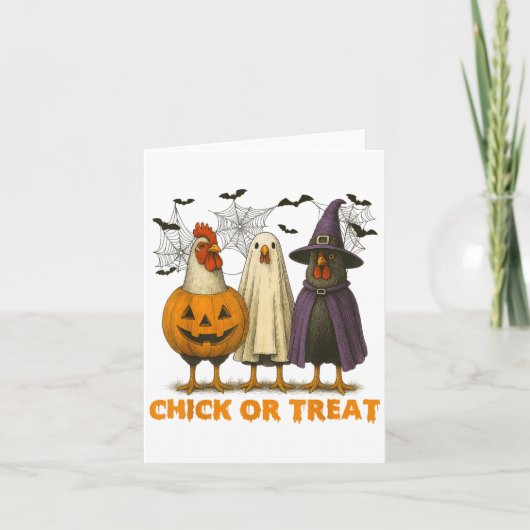 Küken oder Leckerei Gezwitscher HühnerHalloween Ko Karte (Vorderseite)