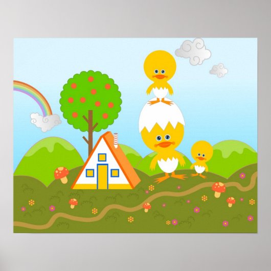 Küken und Orangen Poster (Vorne)