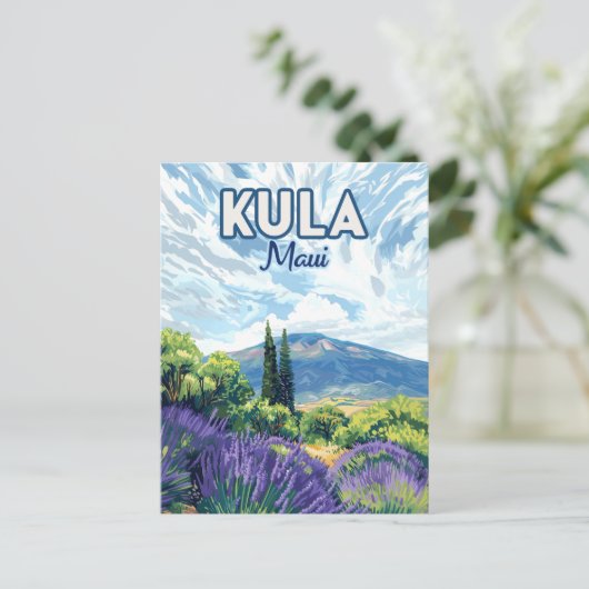 Kula Maui Haleakala Hawaii Lavender Retro Postkarte (Stehend Vorderseite)