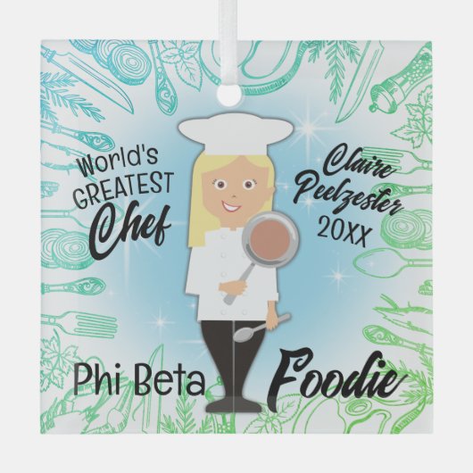 Kulinarische Absolventin Blond Koch Weihnachtsbaum Ornament Aus Glas (Vorderseite)