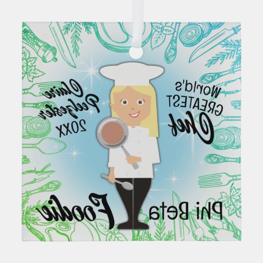 Kulinarische Absolventin Blond Koch Weihnachtsbaum Ornament Aus Glas (Rückseite)