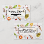 Kulinarischer Koch | Lebensmittel auf Holztisch Visitenkarte (Vorne/Hinten)