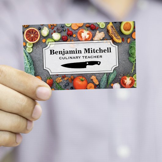 Kulinarischer Koch | Tabelle voll mit Obst und Gem Visitenkarte