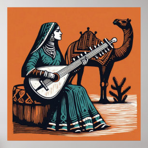 Kulturelle Orange Vintage Indische Musik Kunst Poster