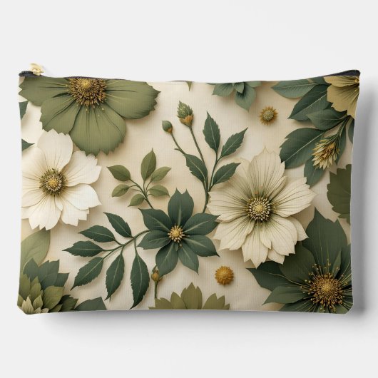 Kulturtasche grünes Blumenmuster  Zubehörtasche (Vorderseite)