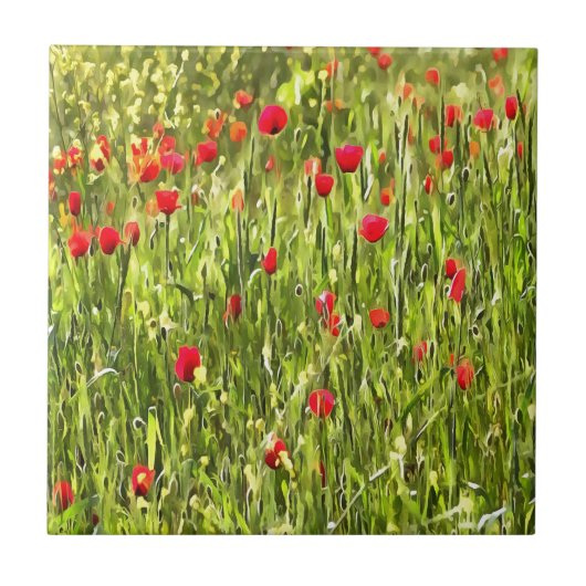 Kulturwiese Mohnlandschaft Fliese (Vorderseite)