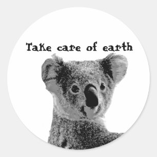 "Kümmere dich um die Erde" 2 Koala Bärenaufkleber Runder Aufkleber