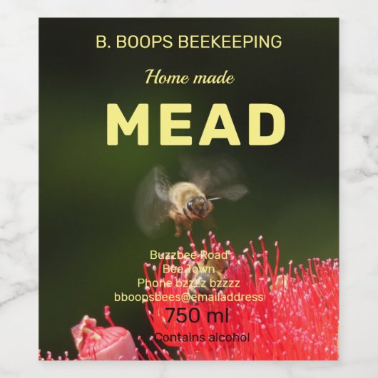 KÜMMERN SIE. BUZING BIENDESIGN MEAD Honey Weinetikett (Einzelnes Label)