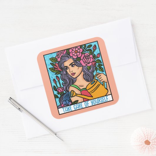 Kümmern Sie sich selbst Liebe Motivierend Künstler Quadratischer Aufkleber (Umschlag)