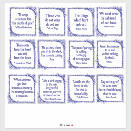 Kummerzitate an Verzierten Vintagen blauen Grenzen Aufkleber (Blatt)